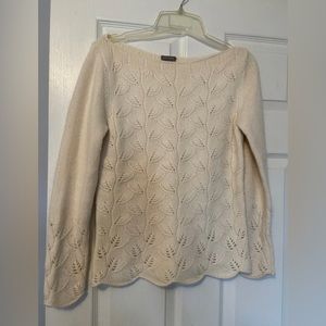 Ann Taylor cream, beige, off-white sweater, scalloped edge size small
